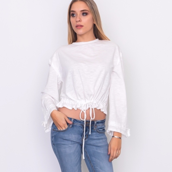 🌹ATHLEISURE🌹Soft White Drawstring Hem Jersey Top - Picture 1 of 4